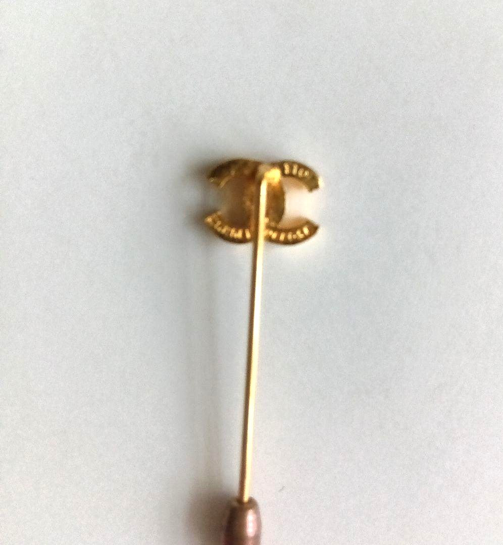 CHANEL CC Logo Gold Tone Stick Pin Brooch Lapel Hat Pin 5.5cm(2.2in) Authentic