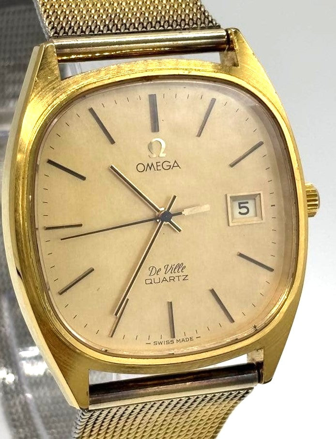 Omega De Ville Quartz 192.0034 Cal.1342 Gold Dial Date Mens Watch Swiss 34mm