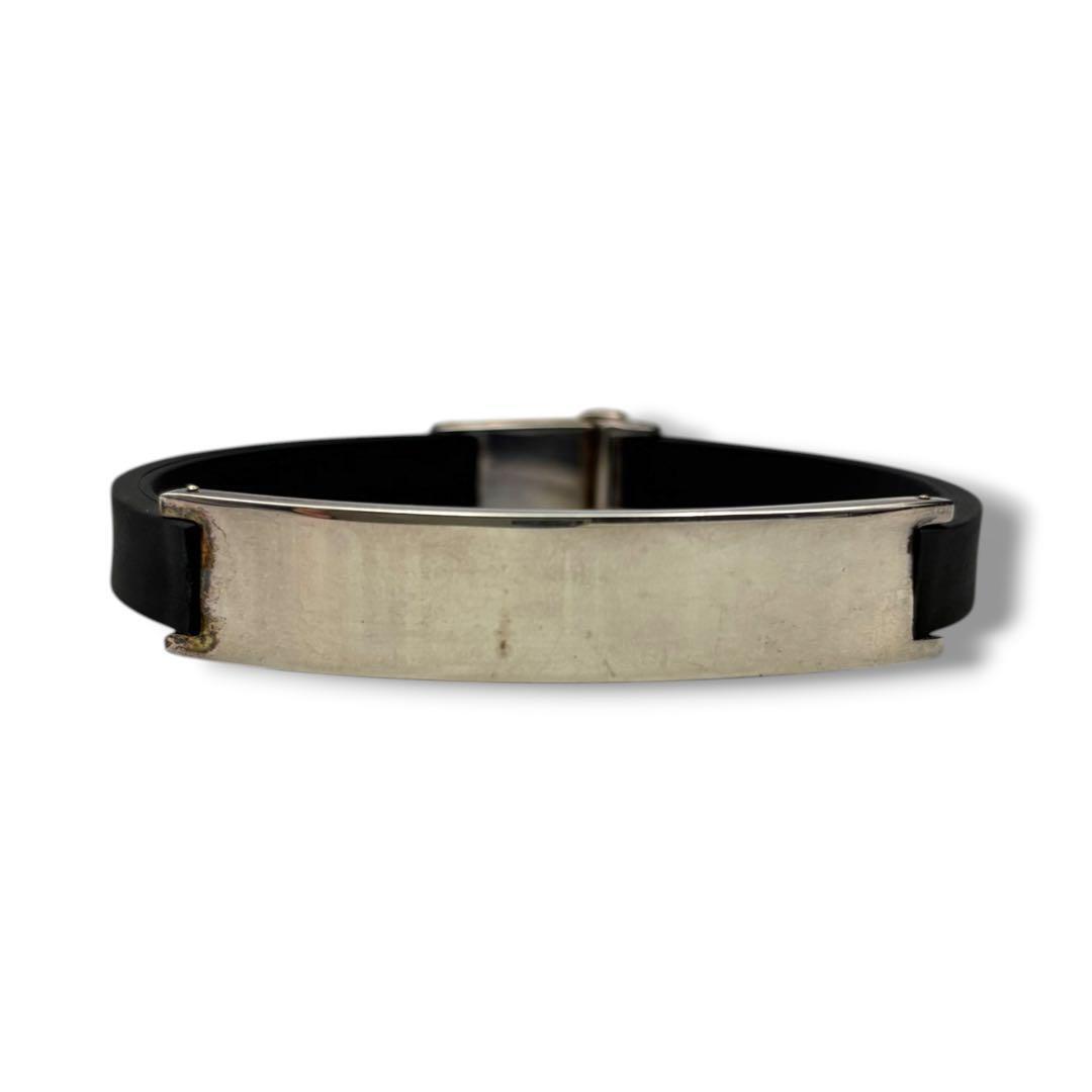 Gucci Rubber Sterling Silver 925 Plate ID Bracelet Bangle 18cm 7.1in