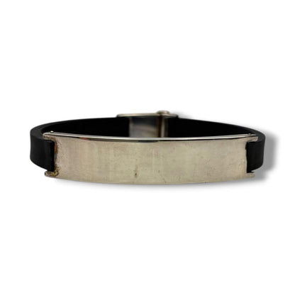 Gucci Rubber Sterling Silver 925 Plate ID Bracelet Bangle 18cm 7.1in