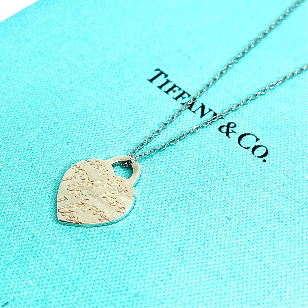 Tiffany & Co Notes Heart Tag Pendant Top Necklace Silver 925 Used I Love You