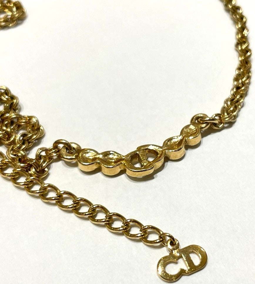 Christian Dior CD Logo Rhinestone Choker Necklace Gold Tone Vintage Authentic