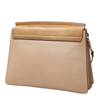 Chloe Faye Large Shoulder Bag Beige Leather Suede Ring Chain Gold Crossbody
