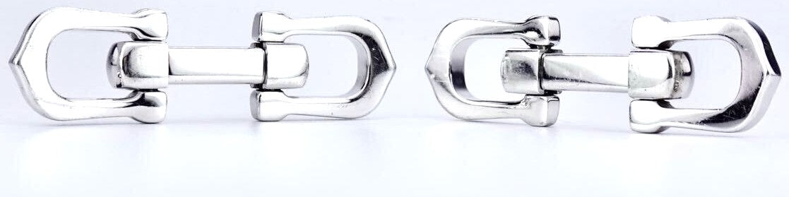 Cartier Long C Shape Decor Cufflinks Silver 925 Authentic Men Japan Used Cuffs