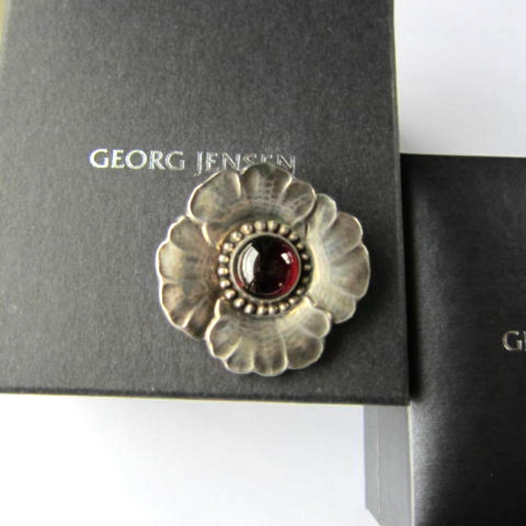 Georg Jensen Brooch #189 Art Nouveau Sterling Silver Garnet Cabochon Denmark VTG