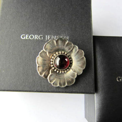 Georg Jensen Brooch #189 Art Nouveau Sterling Silver Garnet Cabochon Denmark VTG