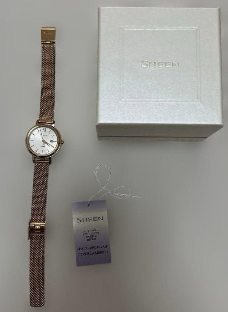 CASIO SHEEN SHS-D300PGM-4AJF Womens Solar Watch Pink Gold Mesh Band Sapphire