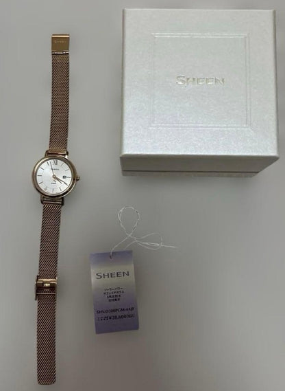 CASIO SHEEN SHS-D300PGM-4AJF Womens Solar Watch Pink Gold Mesh Band Sapphire