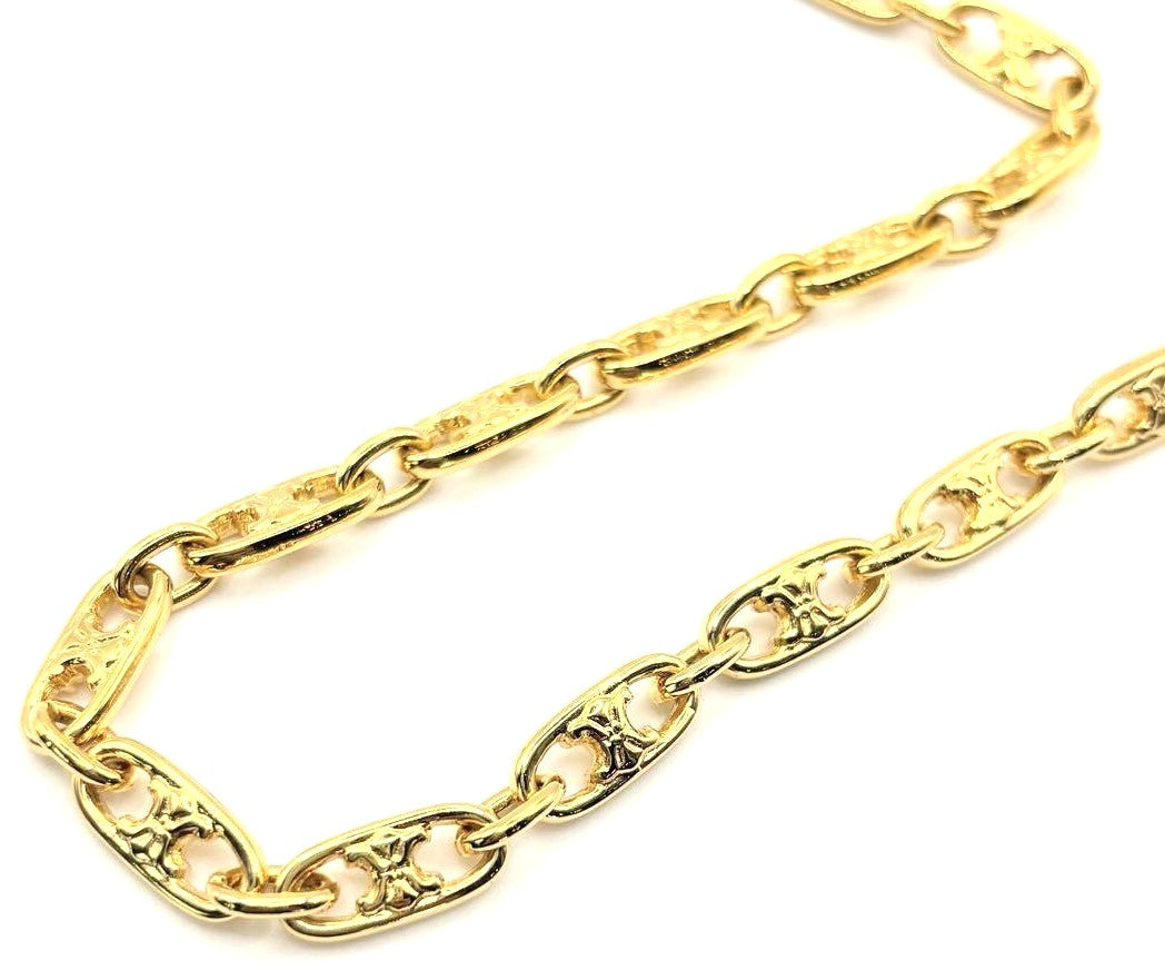 CELINE Triomphe Long Chain Necklace Gold Tone GP Vintage Authentic 83cm 32.7in
