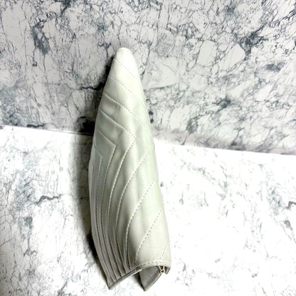 Yves Saint Laurent Clutch Bag Second Bag White Leather Chevron 9.6x6.7in