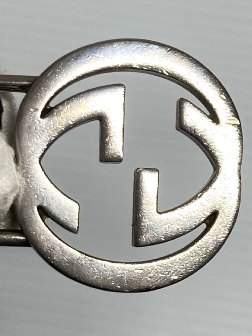 Gucci Auth Interlocking GG Logo Black Leather Keychain Key Ring Silver Used