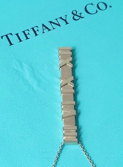 Tiffany & Co Atlas Bar Pendant Necklace Sterling Silver 925 1.9x0.2in Authentic