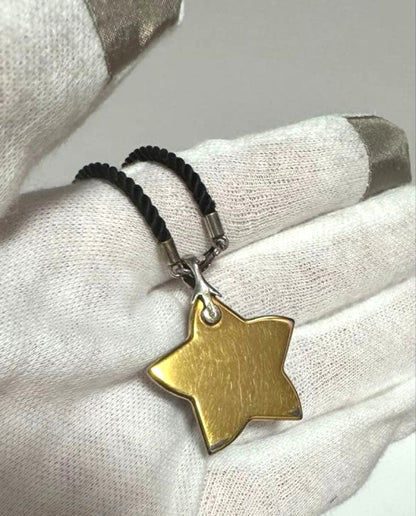 Baccarat Crystal Star Pendant Necklace Silver Tone Black Cord Star Motif Charm