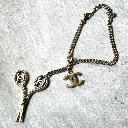 CHANEL CC Logo Scissor Charm Bracelet Gold Tone Vintage 2002 Spring 18cm Used