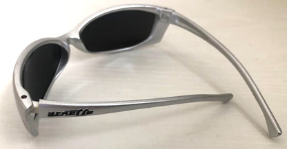 ARNETTE Vintage Wraparound Sunglasses Silver Frame Dark Lens Y2K Sporty Style