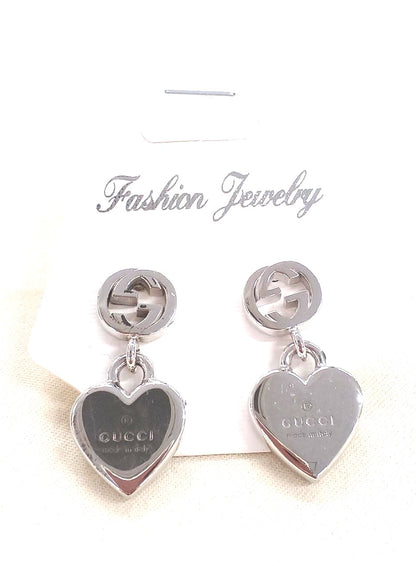 GUCCI Interlocking G Heart Drop Earrings Silver 925 Authentic Italy Made Used
