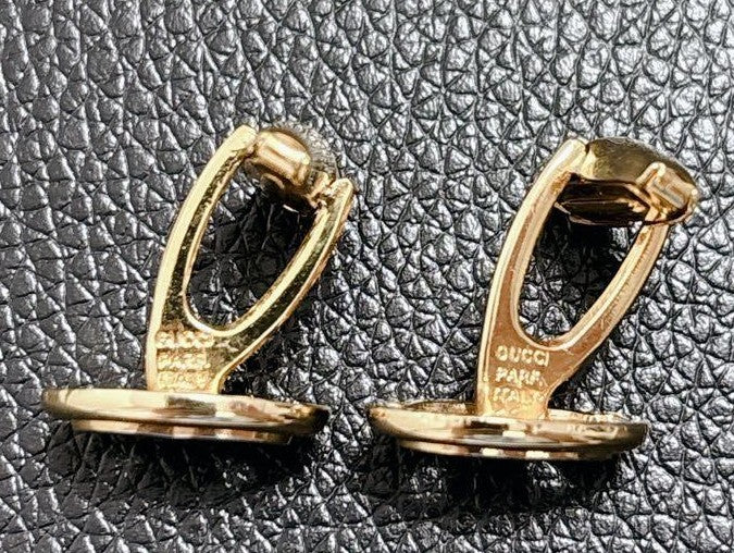 Gucci Interlocking GG Logo Cufflinks Silver Gold Two-Tone 0.7x0.5in Authentic