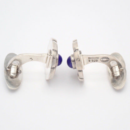 GEORG JENSEN Design Cufflinks Sterling Silver 925 Lapis Lazuli Denmark Flower