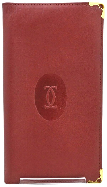 Cartier Must de Cartier Long Wallet Bordeaux Leather Gold HW 7.2x4.1x0.3" Auth